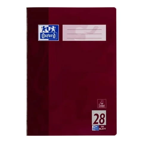 Oxford Schulheft, DIN A4, Lineatur 28 / kariert, 32 Blatt, bordeaux (EAN: 4006144935150)