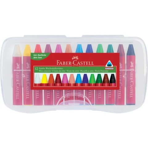 FABER-CASTELL Dreikant-Wachsmalkreide Jumbo, 12er Etui (EAN: 4005401200116)