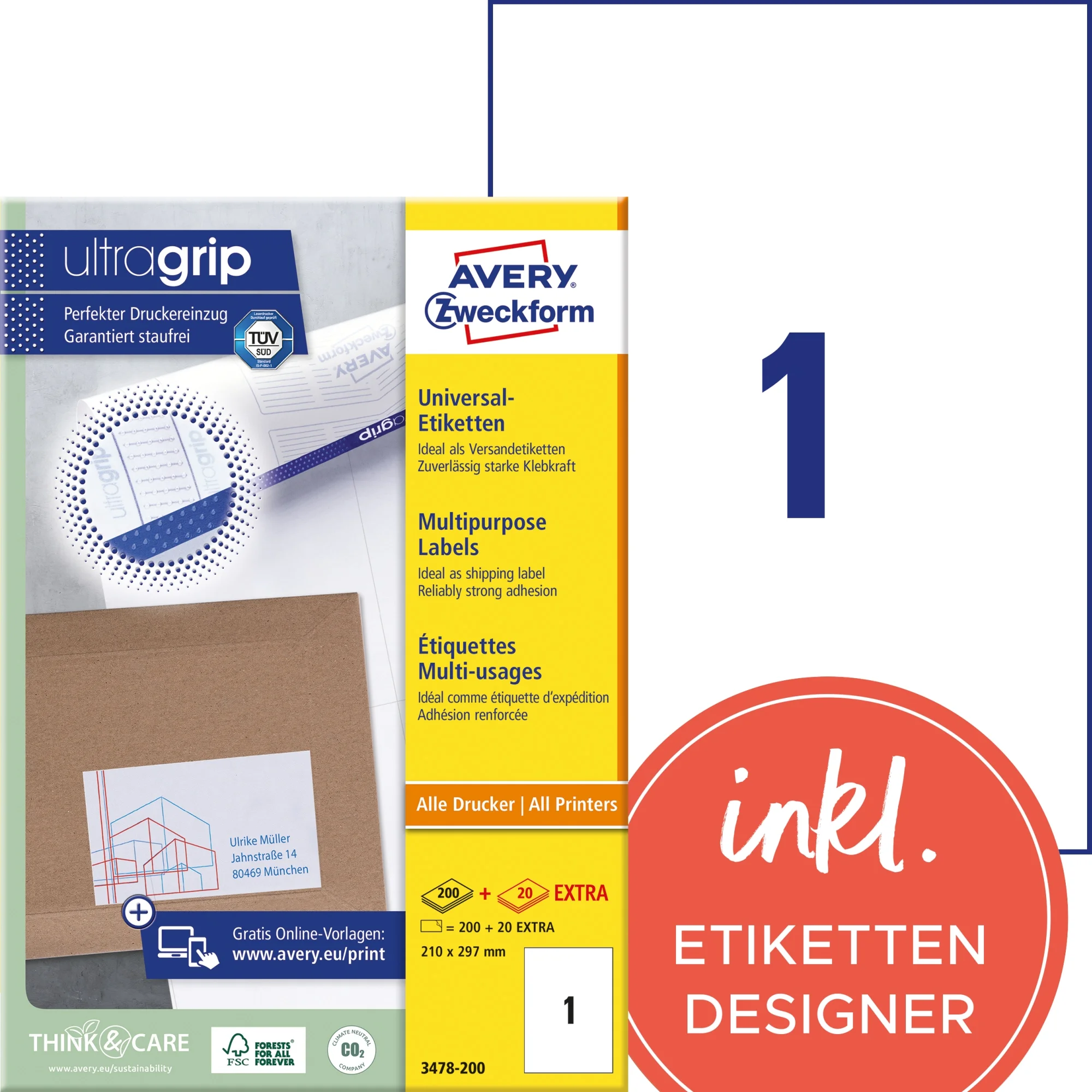 AVERY Zweckform Universal-Etiketten, 210 x 297 mm, weiß (EAN: 4004182249628)