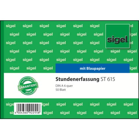 sigel Formularbuch "Stundenerfassung", A6 quer, 50 Blatt (EAN: 4004360922558)