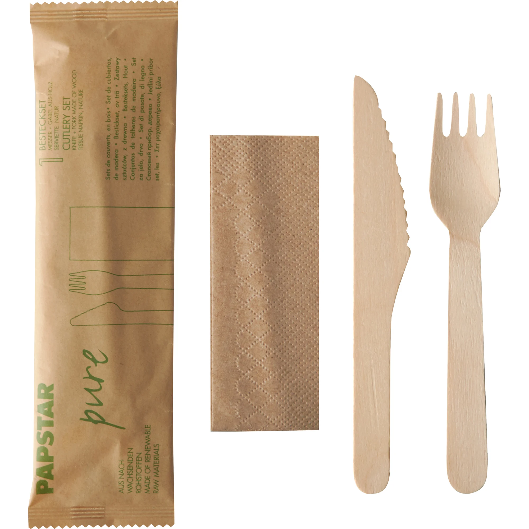 PAPSTAR Besteck-Set "pure", aus Birkenholz, 3-teilig (EAN: 4002911837306)