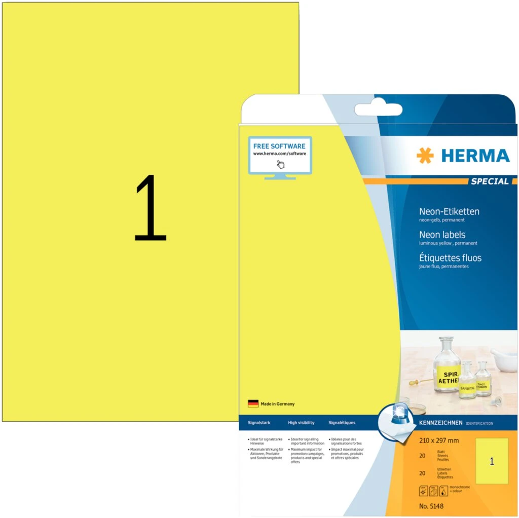HERMA Universal-Etiketten SPECIAL, 210 x 297 mm, neon-gelb (EAN: 4008705051484)