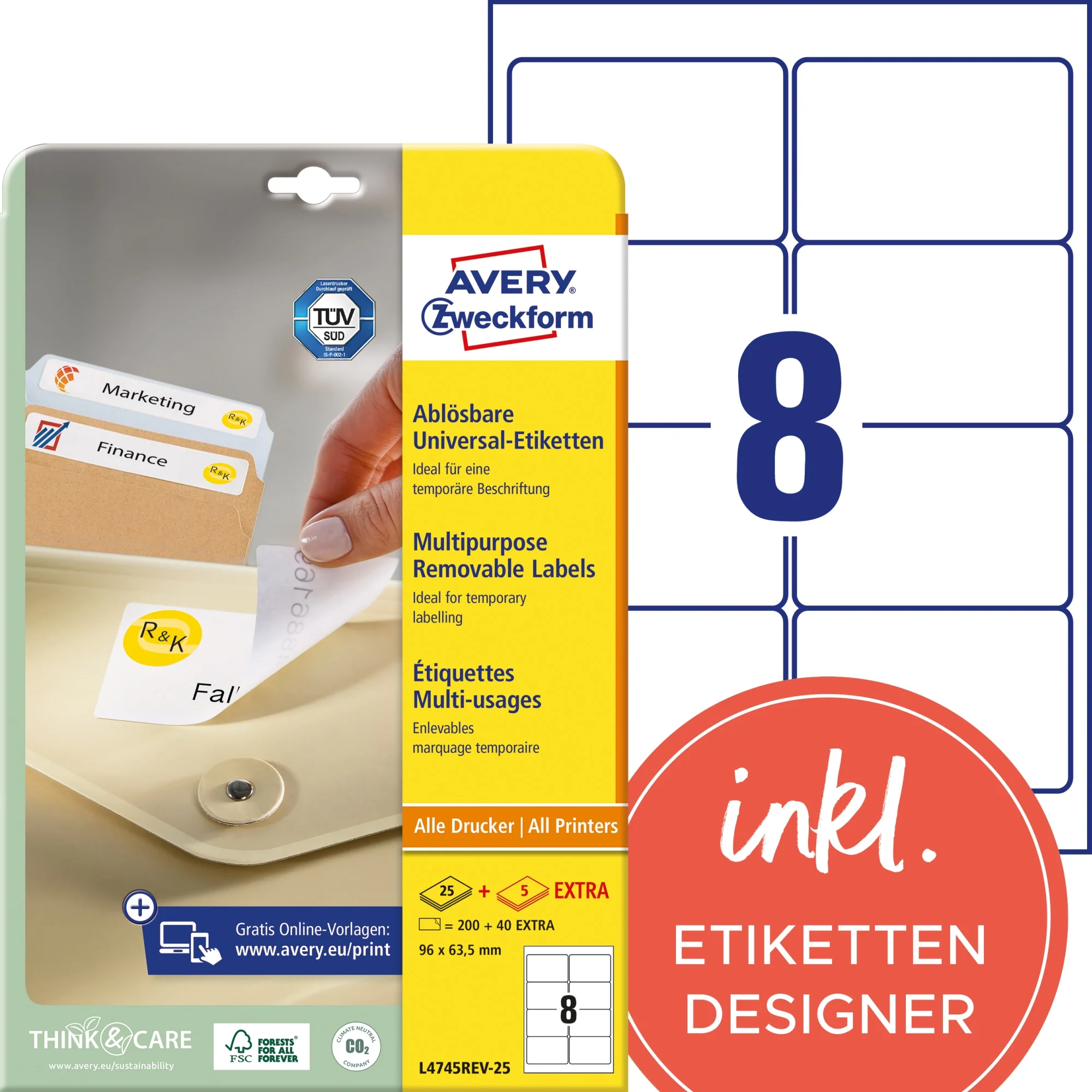 AVERY Zweckform Universal-Etiketten, 96 x 63,5 mm, weiß (EAN: 4004182047453)
