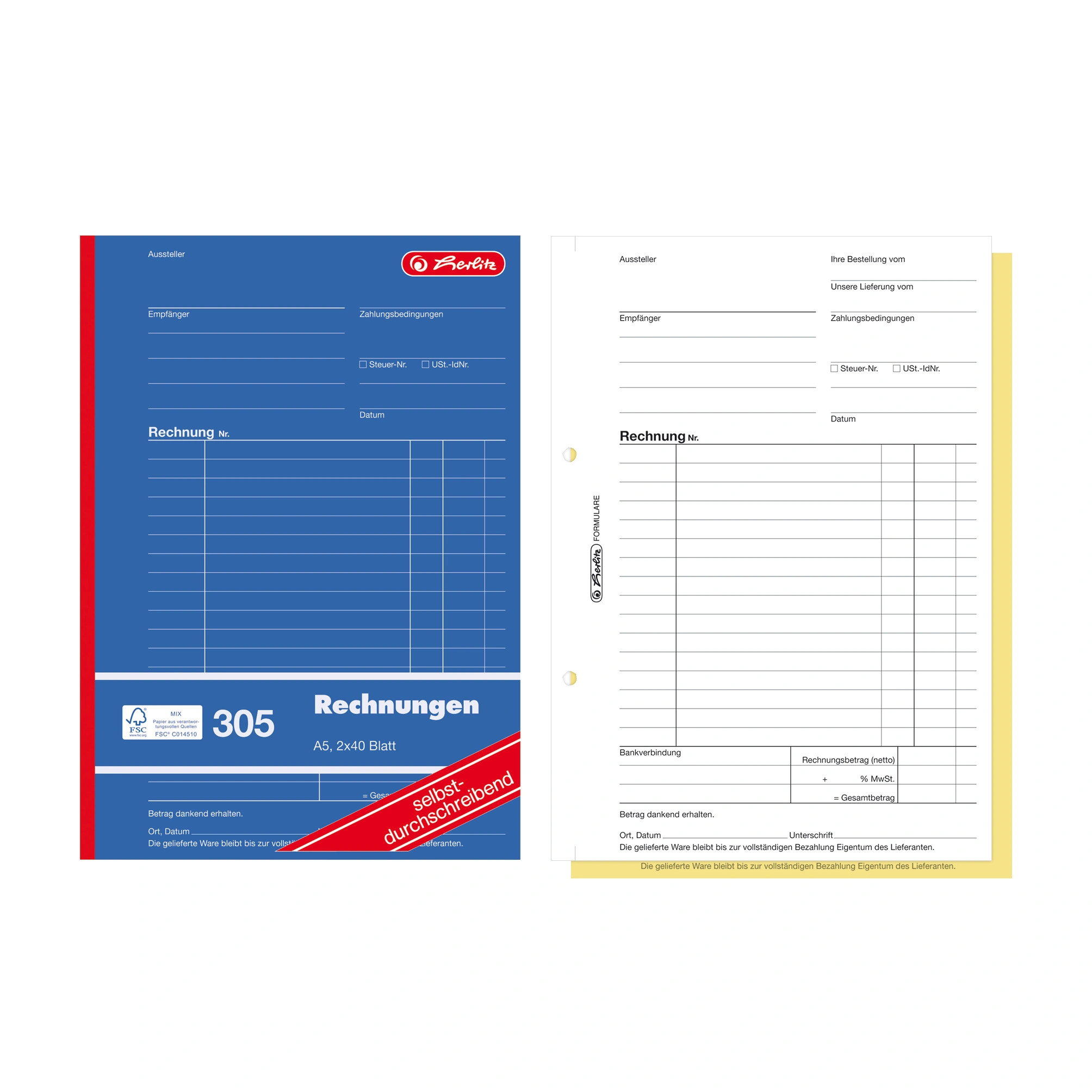 herlitz Formularbuch "Rechnung 305", DIN A5, 2 x 40 Blatt (EAN: 4008110888521)