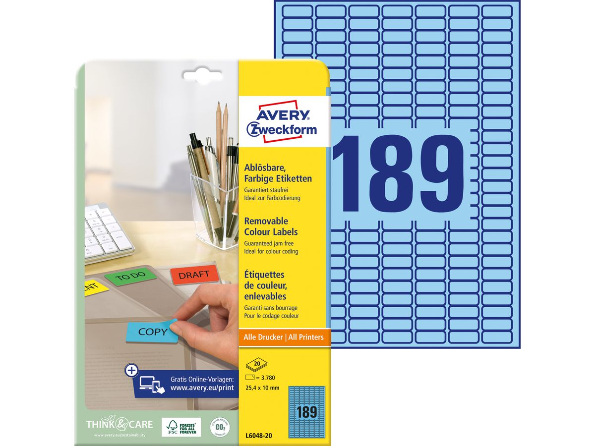 AVERY Zweckform Mini-Etiketten, 25,4 x 10 mm, blau (EAN: 4004182608951)