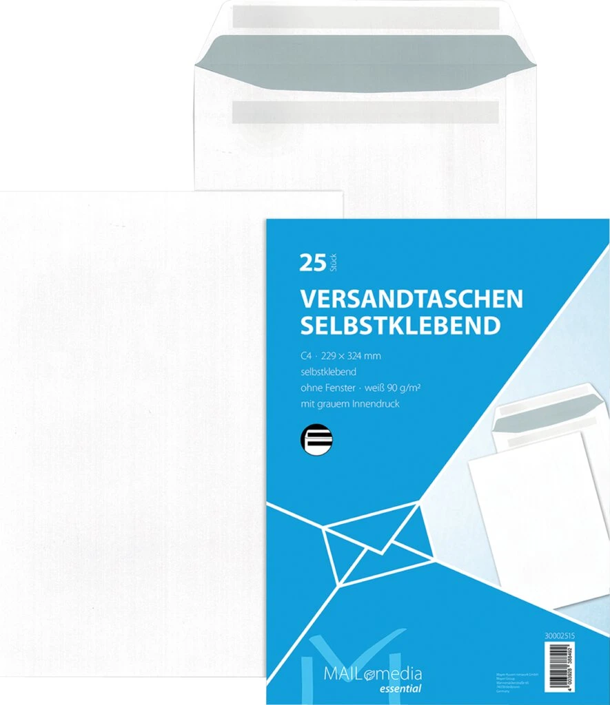MAILmedia Versandtasche weiß, C4, ohne Fenster,selbstklebend (EAN: 4003928388492)