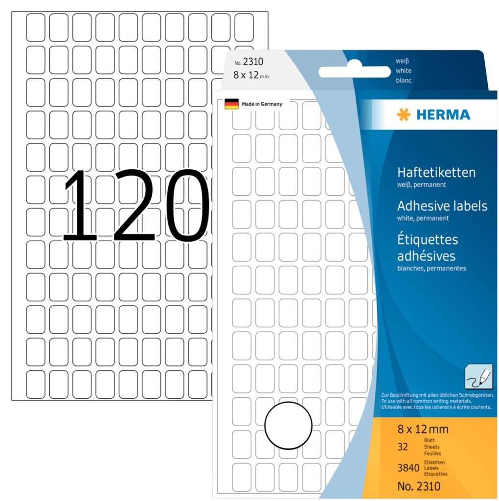 HERMA Vielzweck-Etiketten, 8 x 12 mm, weiß, Großpackung (EAN: 4008705023108)