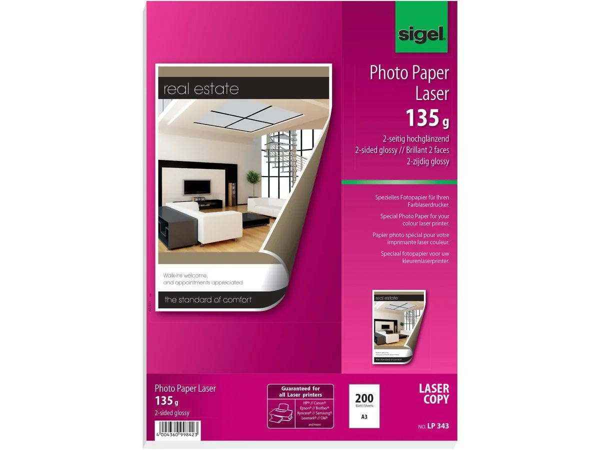 sigel Foto-Papier, DIN A3, 135 g/qm, 2-seitig glossy, hochweiß (EAN: 4004360998423)