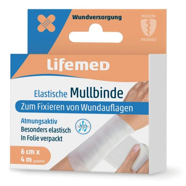 Lifemed Mullbinde elastisch, weiß, 60 mm x 4,0 m (EAN: 4251594201779)