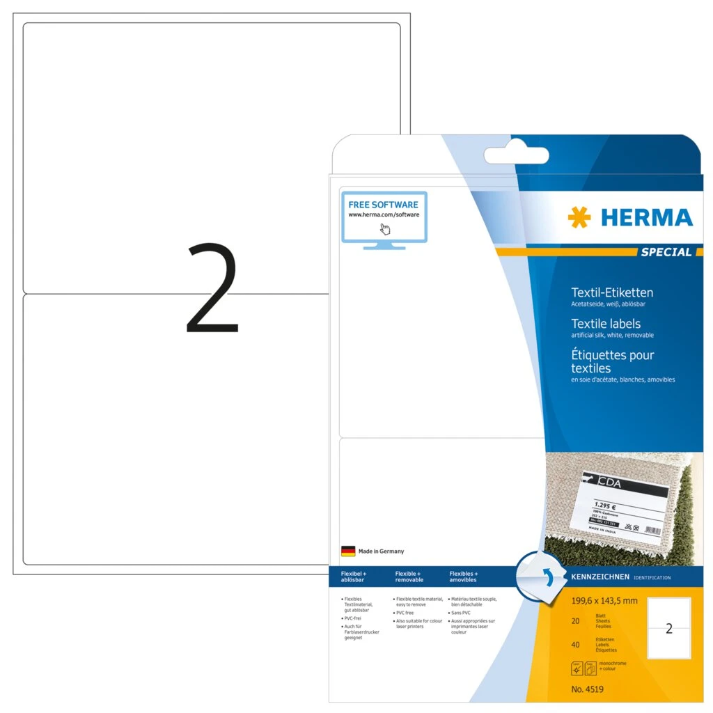 HERMA Textil-/Namensetiketten SPECIAL, 199,6x143,5 mm, weiß (EAN: 4008705045193)