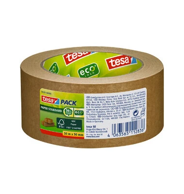 tesapack PAPER ecoLogo Verpackungsklebeband, 50 mm x 50 m (EAN: 4063565112836)