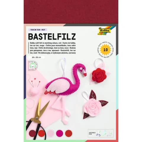 folia Bastelfilz TON-IN-TON MIX, 200 x 300 mm, rot (EAN: 4001868052114)
