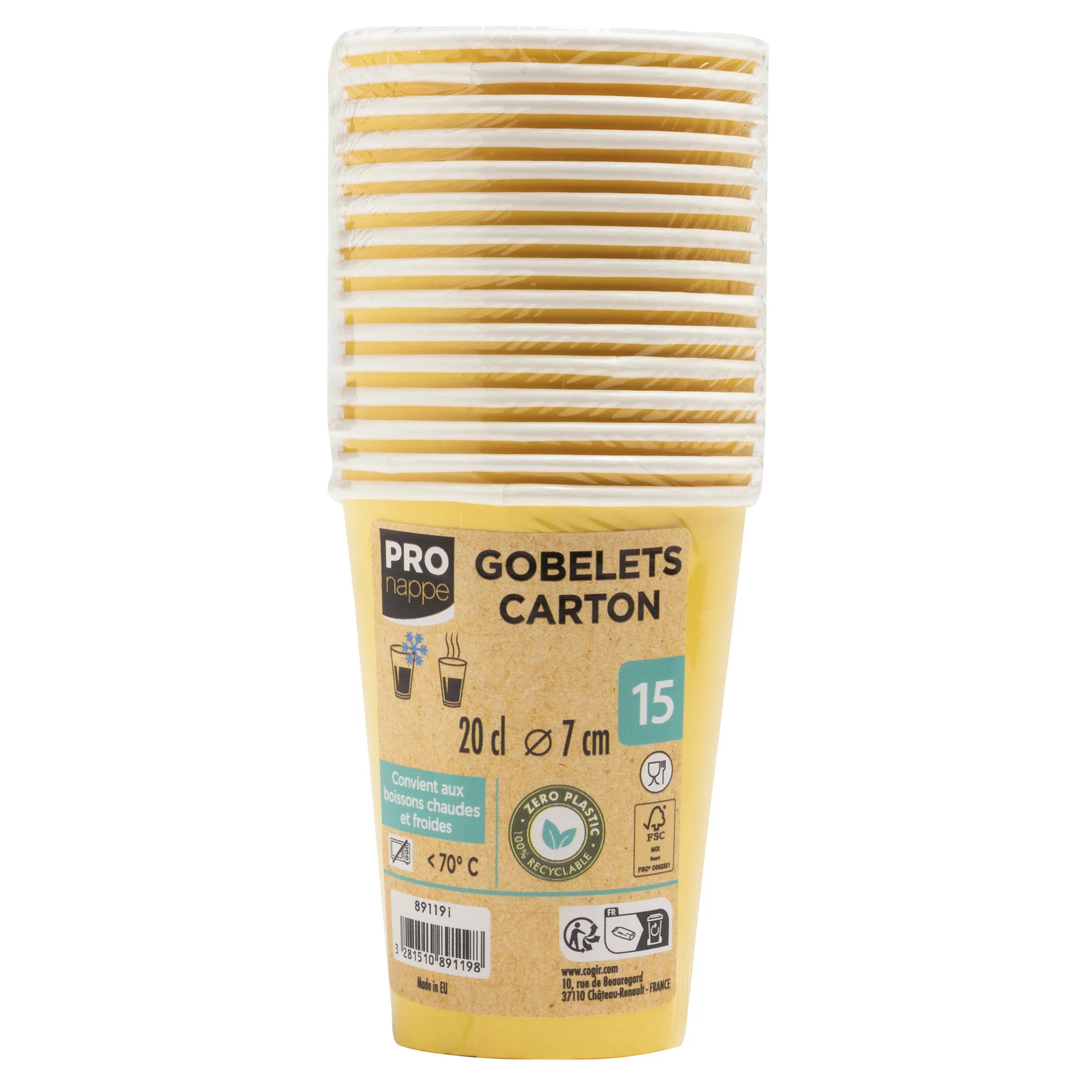 PROnappe Papp-Trinkbecher, gelb, 0,2 l (EAN: 3281510891198)