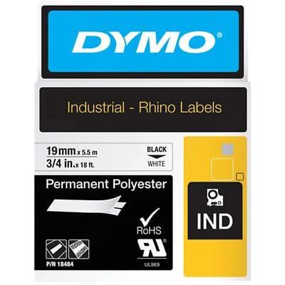 DYMO RHINO Polyester-Schriftband schwarz/weiß, 19 mm x 5,5 m (EAN: 0071701184849)