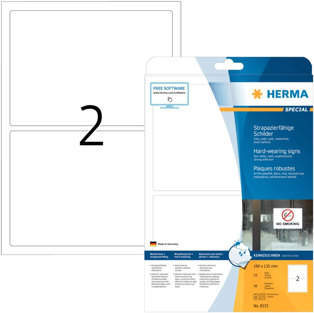HERMA Polyester-Etiketten SPECIAL, 190 x 135 mm, weiß (EAN: 4008705083331)
