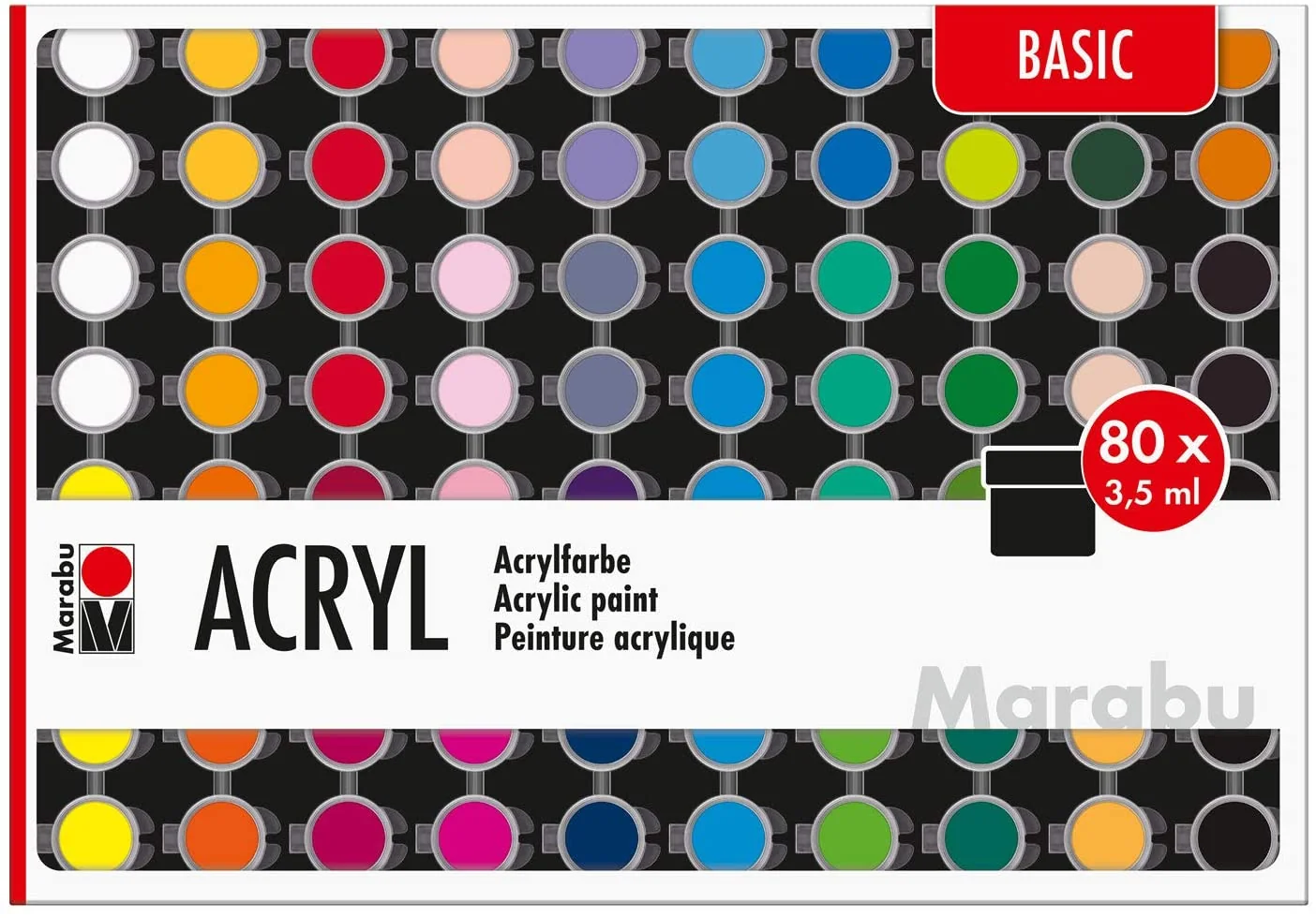 Marabu Acrylfarben-Set "BASIC", 80 x 3,5 ml, farbig sortiert (EAN: 4007751740045)