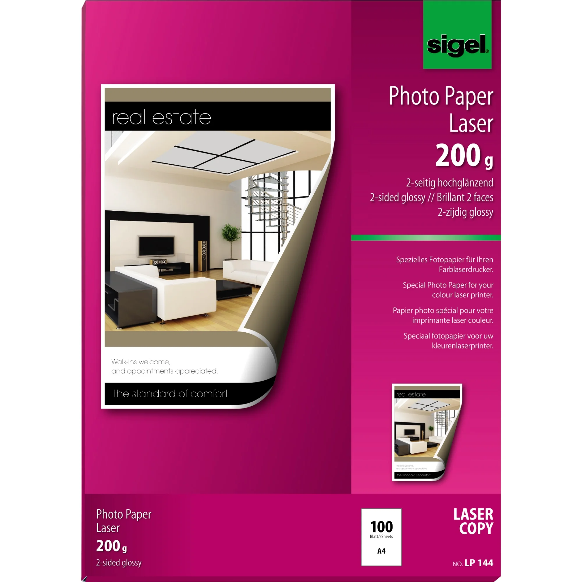 sigel Foto-Papier, DIN A4, 200 g/qm, 2-seitig glossy, hochweiß (EAN: 4004360908897)