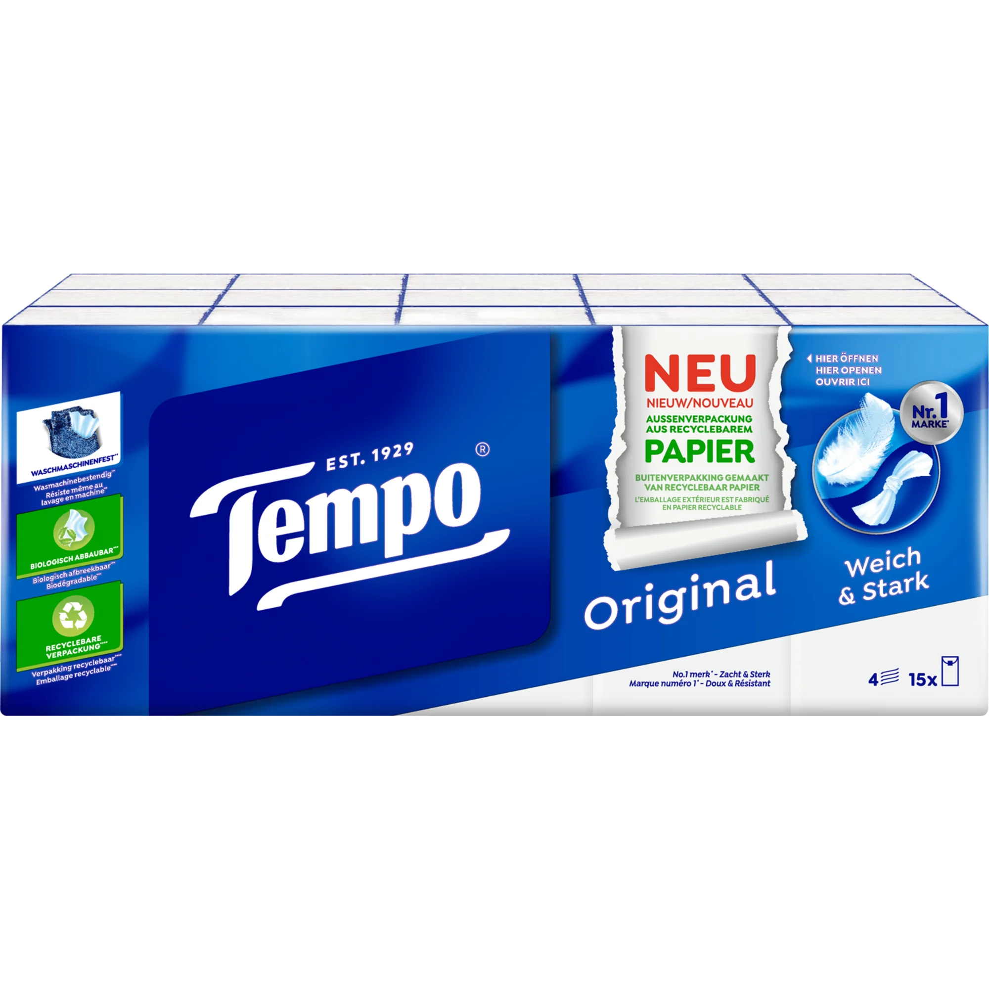 Tempo Taschentücher Klassik, 4-lagig, weiß, 15er Pack (EAN: 7322540786514)