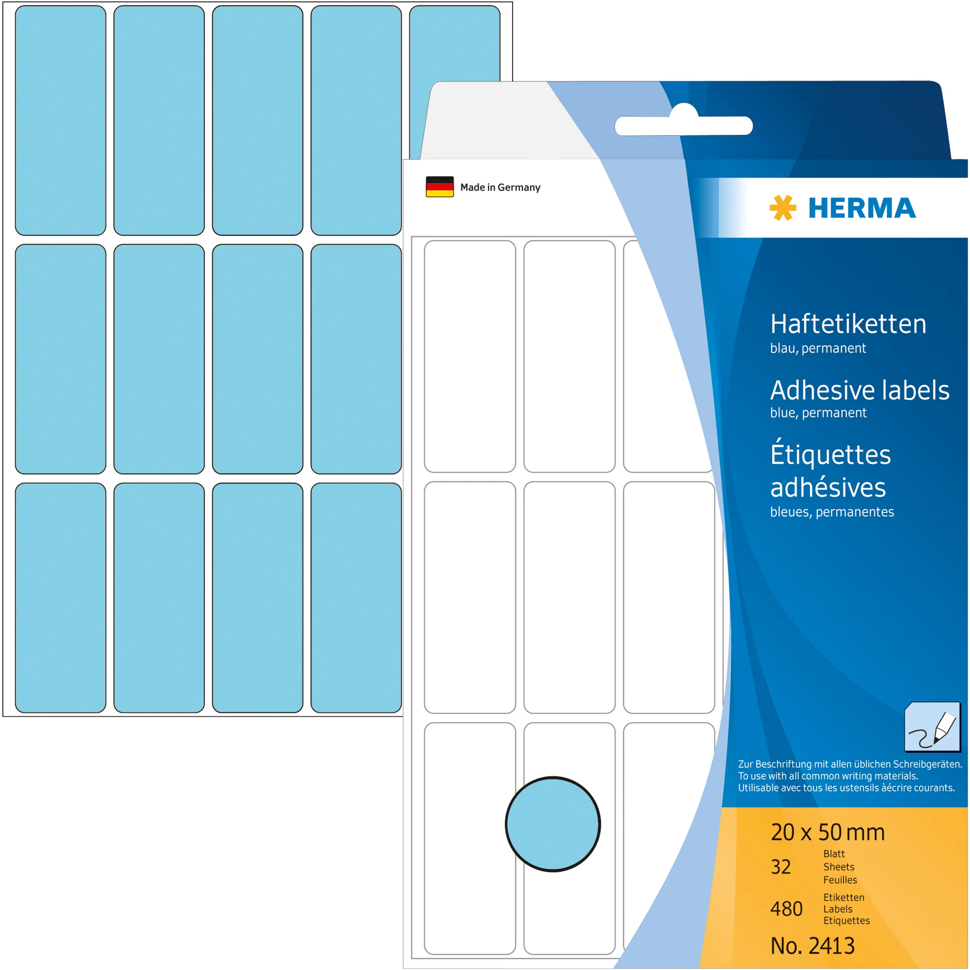 HERMA Vielzweck-Etiketten, 20 x 50 mm, blau, Großpackung (EAN: 4008705024136)