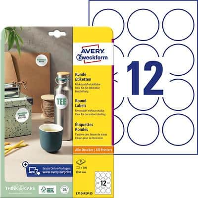 AVERY Zweckform Etiketten, wiederablösbar, Durchm.: 60 mm (EAN: 4004182067604)