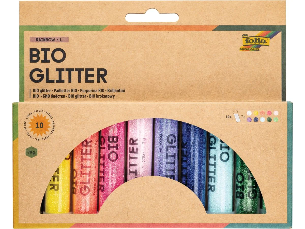 folia BIO Glitter Mix RAINBOW "L", weiß, gelb, orange, pink, rosa, lila, blau, hellblau, grün, hellgrün (EAN: 4001868133493)