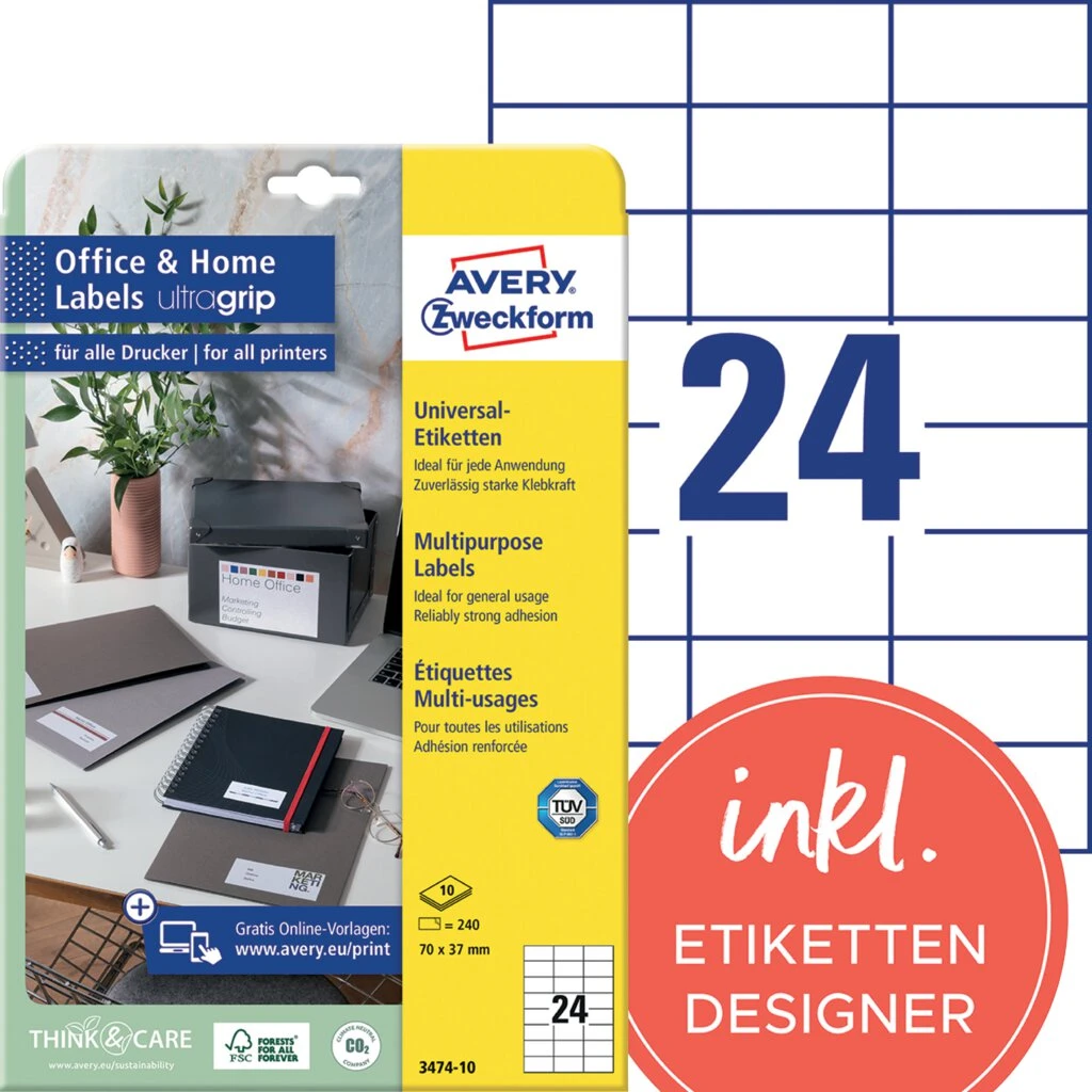 AVERY Zweckform Universal-Etiketten Office&Home, 70 x 37 mm (EAN: 4004182617571)