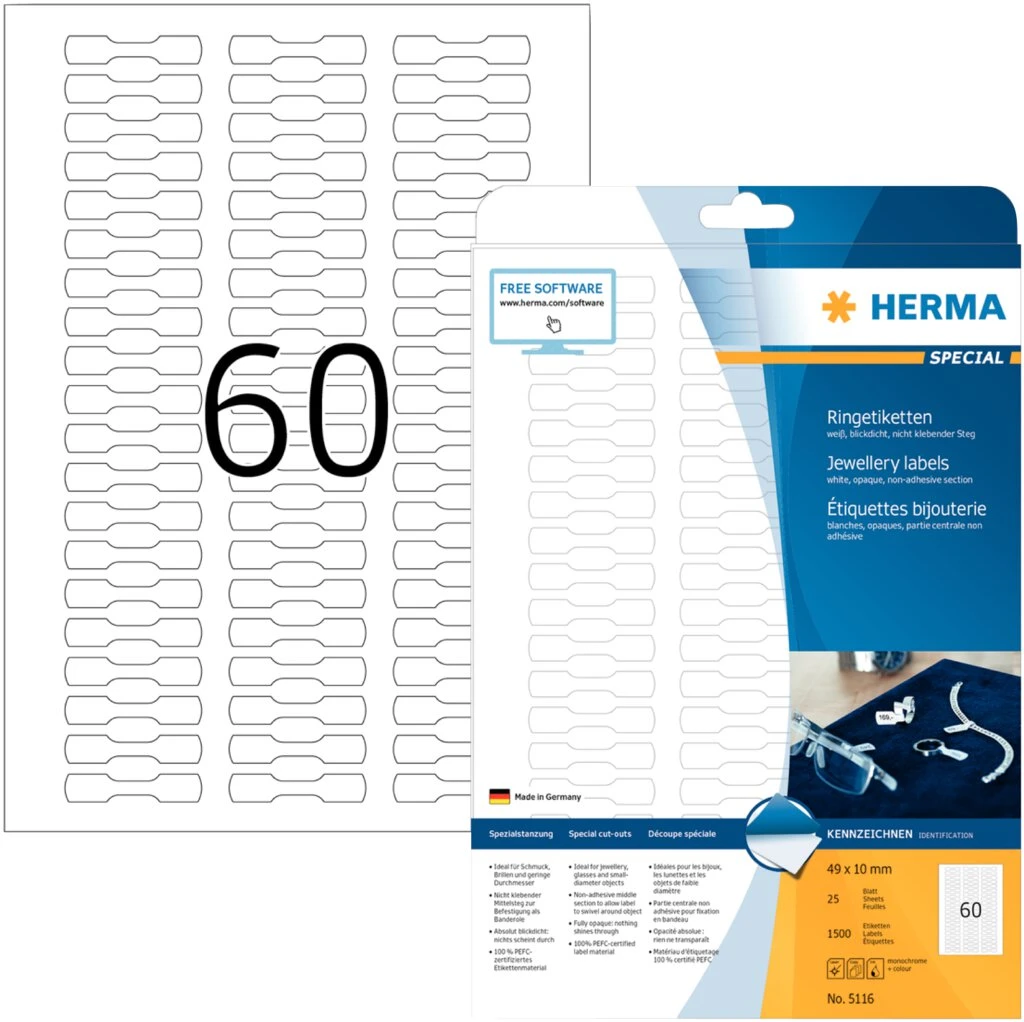 HERMA Ringetiketten SPECIAL, 49 x 10 mm, weiß (EAN: 4008705051163)