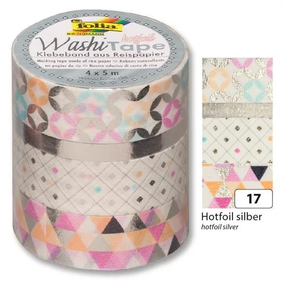 folia Deko-Klebeband Washi-Tape HOTFOIL SILBER, 4er Set (EAN: 4001868089714)
