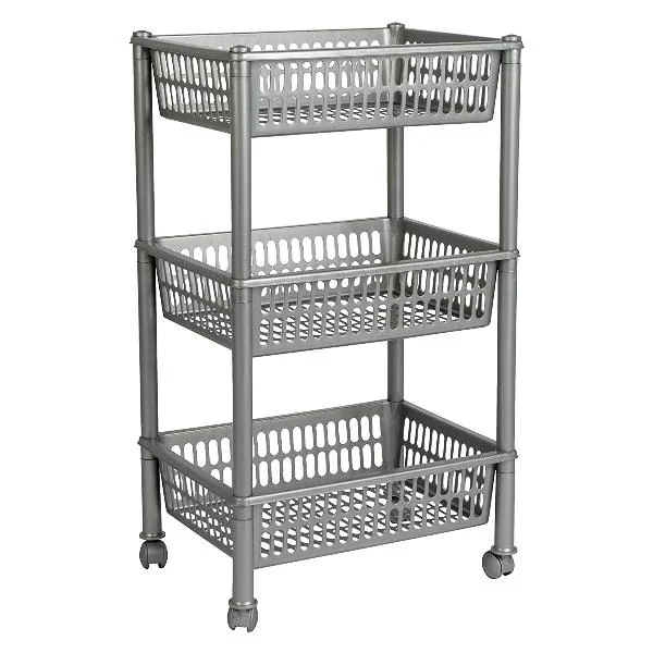plast team Aufbewahrungs-Trolley, mit 3 Körben, silber (EAN: 5707672996307)