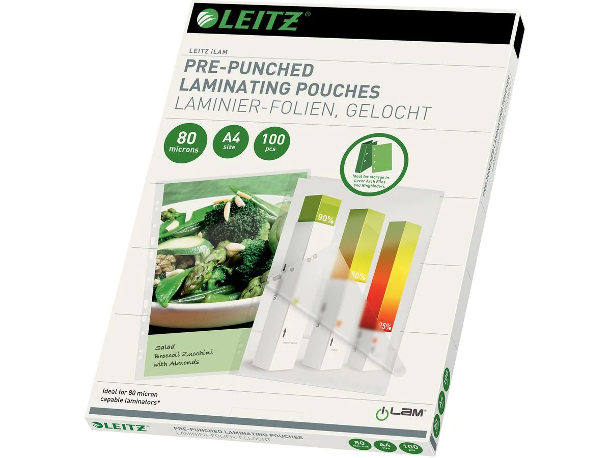 LEITZ Laminierfolientasche, DIN A4, Abheftlochung, 160 mic (EAN: 5411313169189)
