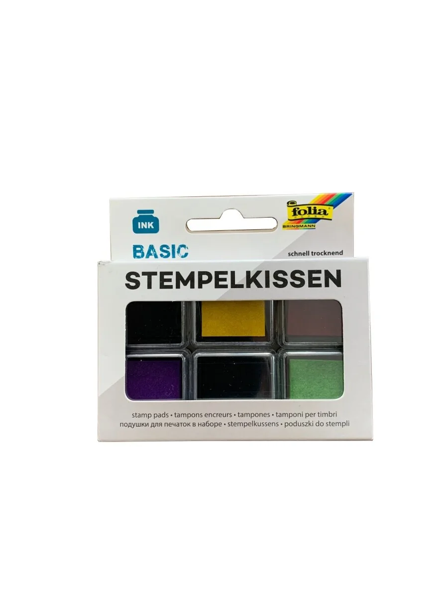 folia Stempelkissen Set "Basic", 6-farbig sortiert, schwarz, gelb, grün, rot, violett, türkis (EAN: 4001868119381)