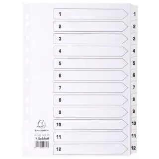 EXACOMPTA Karton-Register 1-12, DIN A4, weiß, 12-teilig (EAN: 5016196003843)