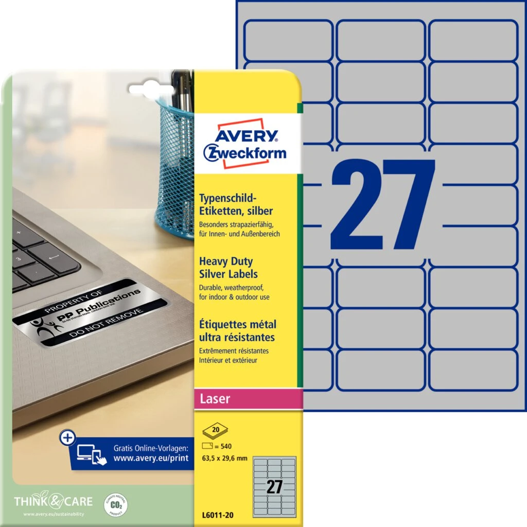AVERY Zweckform Typenschild-Etiketten, 63,5 x 29,6mm, silber (EAN: 4004182060117)