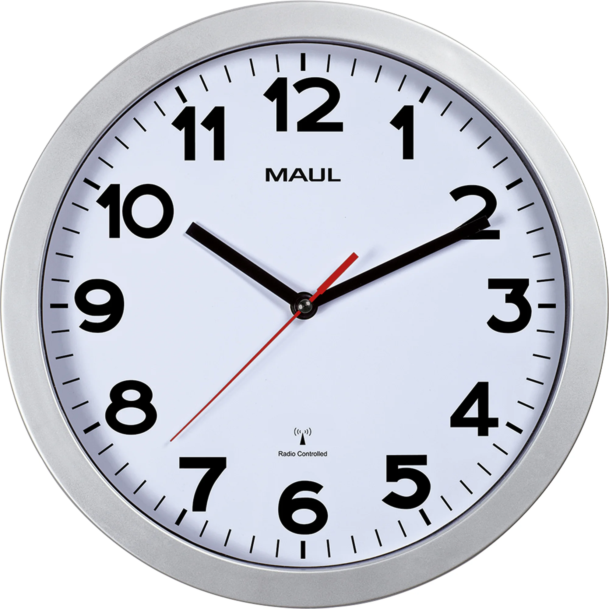 MAUL Wanduhr/Funkuhr MAULstep, Durchmesser: 300 mm, silber (EAN: 4002390065672)