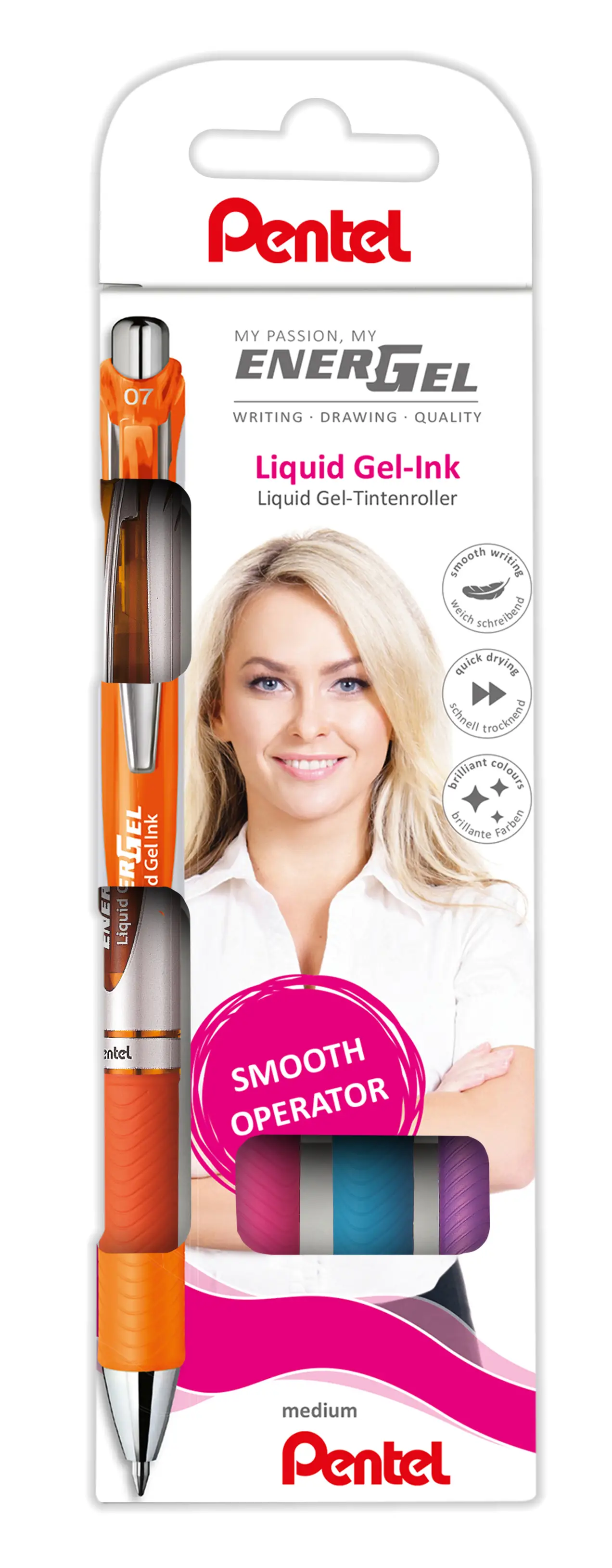 Pentel Gel-Tintenroller EnerGel XmRT, 4er Set, Fancyfarben (EAN: 4016284341643)