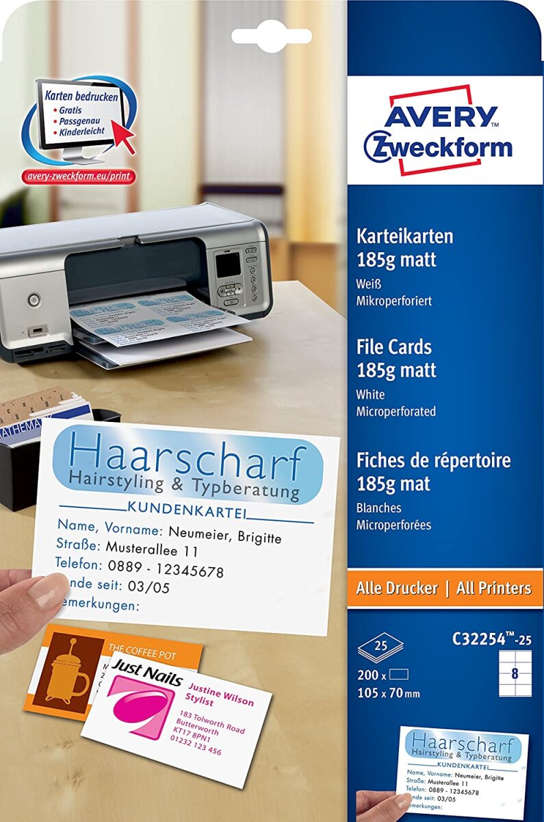 AVERY Zweckform Inkjet/Laser Karteikarte, 105 x 70 mm, weiß (EAN: 4004182242902)
