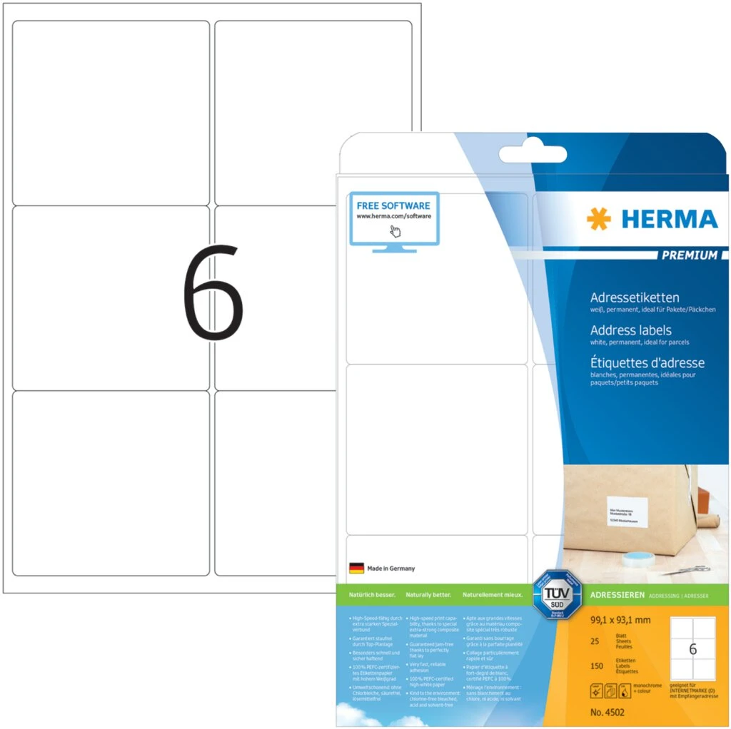 HERMA Universal-Etiketten PREMIUM, 99,1 x 93,1 mm, weiß (EAN: 4008705045025)