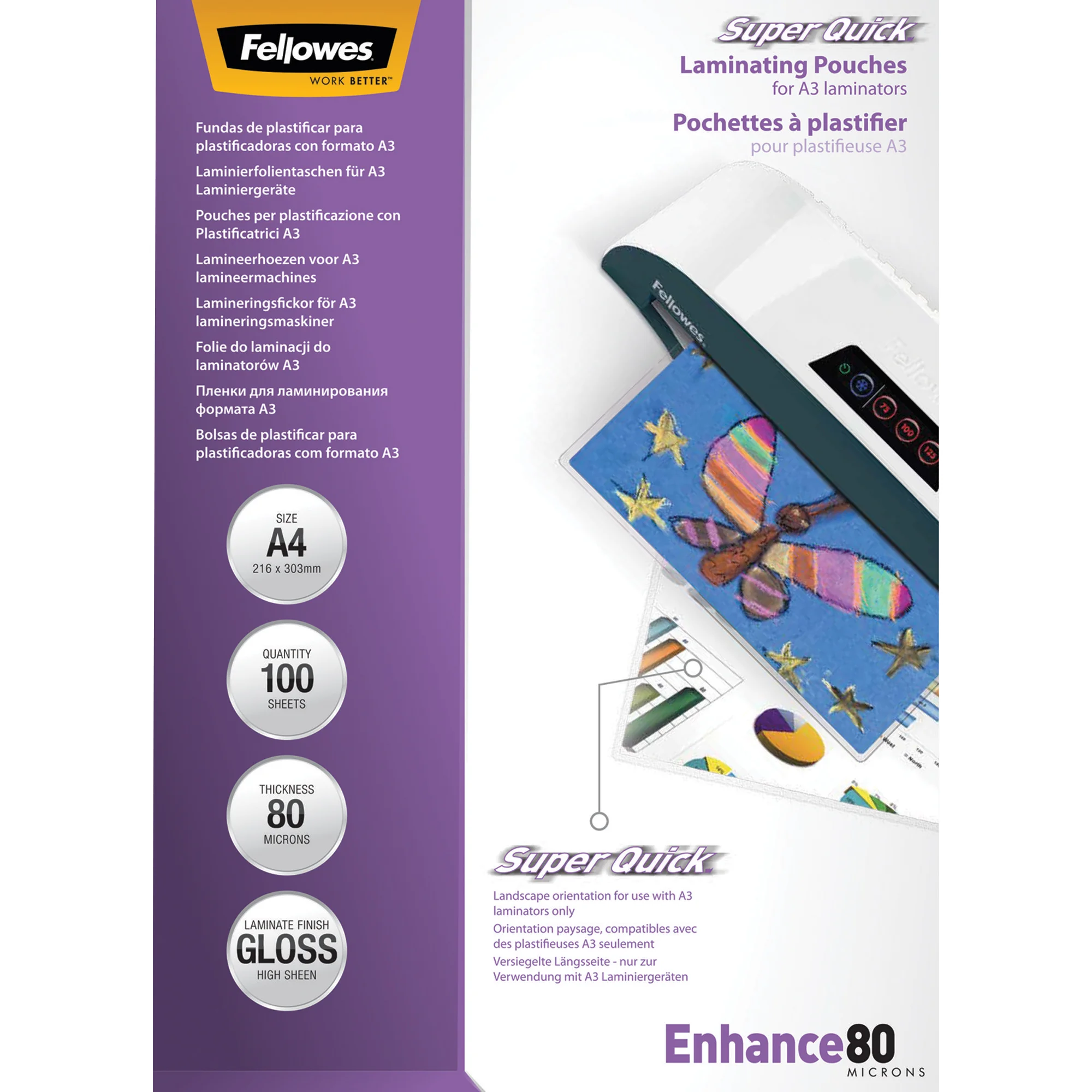 Fellowes Laminierfolientasche Super Quick, DIN A4, 160 mic (EAN: 0077511544002)