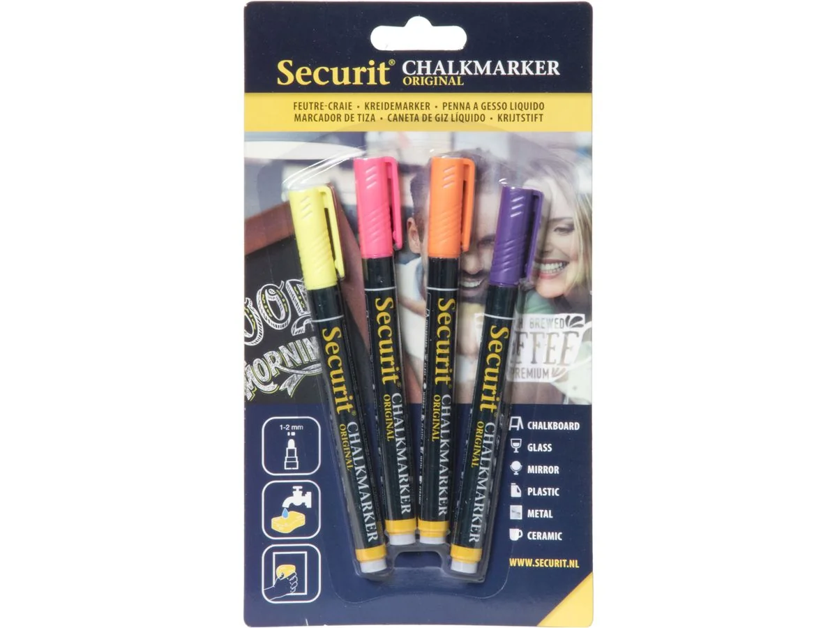 Securit Kreidemarker ORIGINAL SMALL, 4er Set, sortiert, gelb, orange, pink und violett (EAN: 8718226492678)