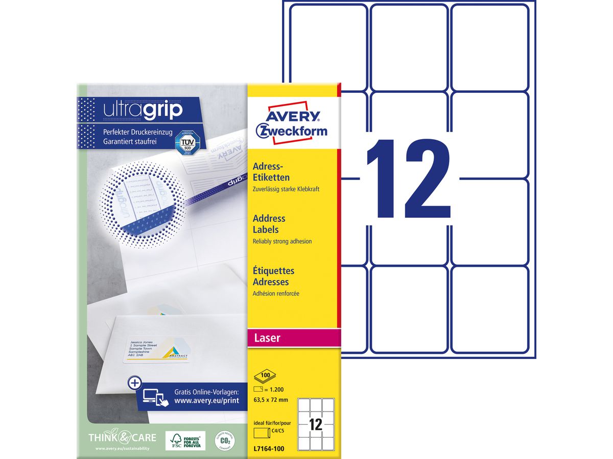 AVERY Zweckform Adress-Etiketten, 63,5 x 72,0 mm, weiß (EAN: 4004182239063)