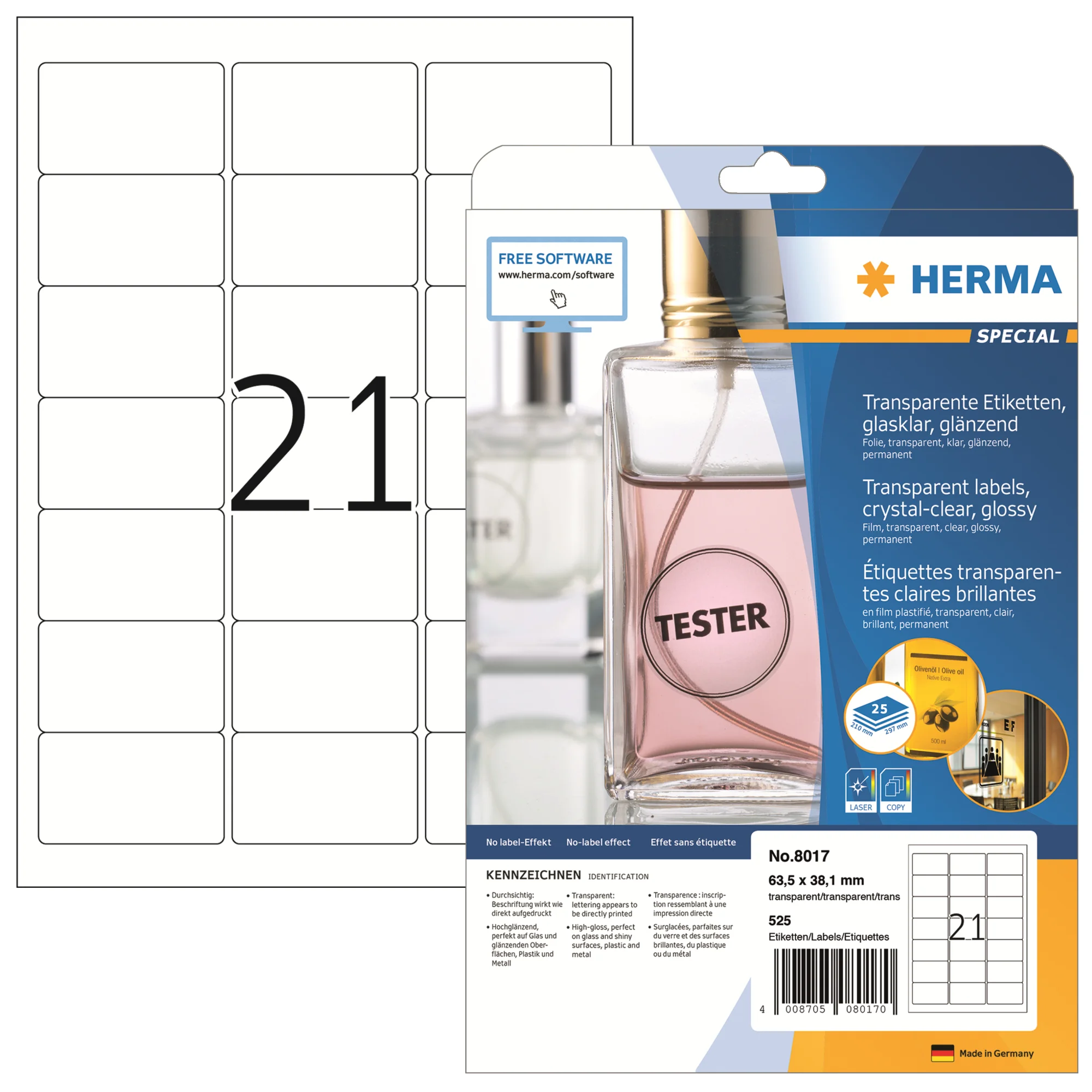 HERMA Transparente Folien-Etiketten SPECIAL, 63,5 x 38,1 mm, glasklar (EAN: 4008705080170)