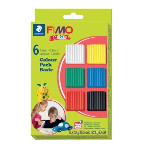 FIMO kids Modelliermasse-Set Colour Pack "basic", 6er Set, weiß, gelb, rot, blau, grün & schwarz (EAN: 4007817805176)