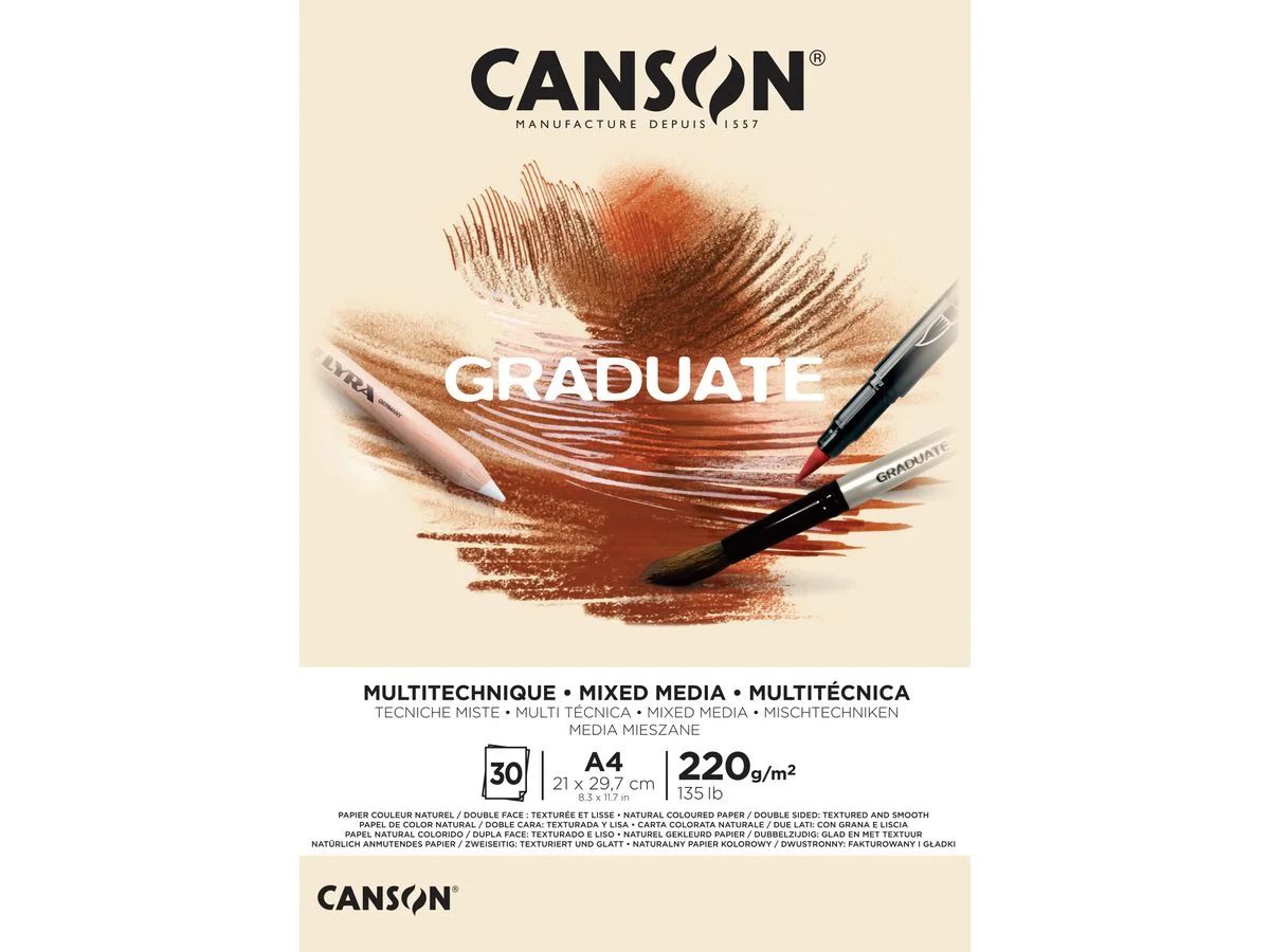 CANSON Studienblock GRADUATE MIXED MEDIA, natur, DIN A4 (EAN: 3148950021076)