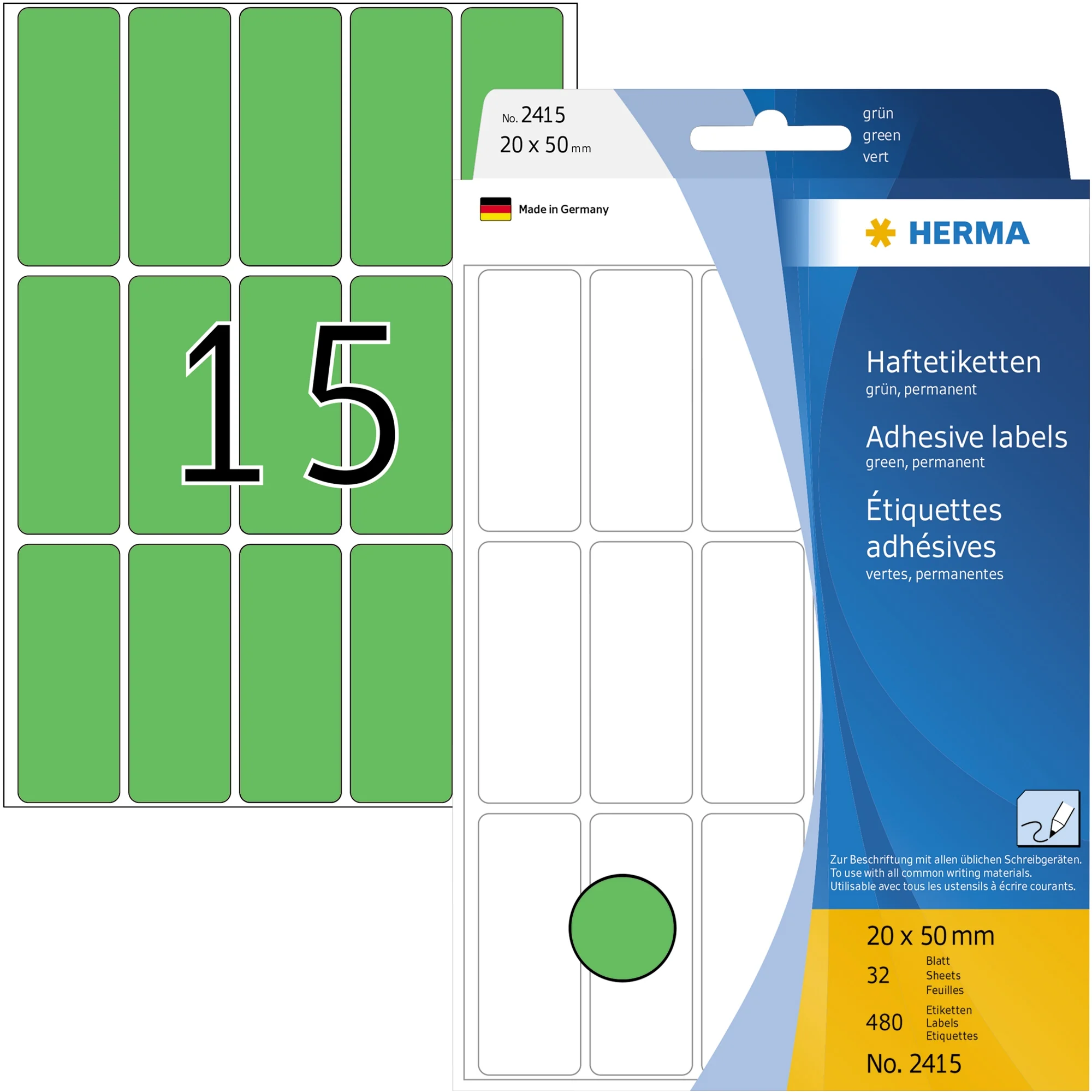 HERMA Vielzweck-Etiketten, 20 x 50 mm, grün, Großpackung (EAN: 4008705024150)