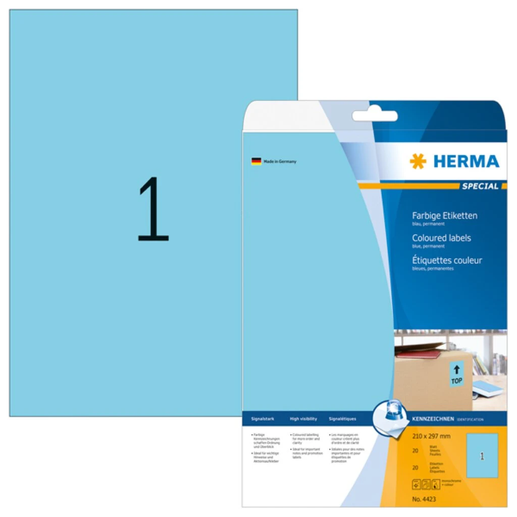 HERMA Universal-Etiketten SPECIAL, 210 x 297 mm, blau (EAN: 4008705044233)