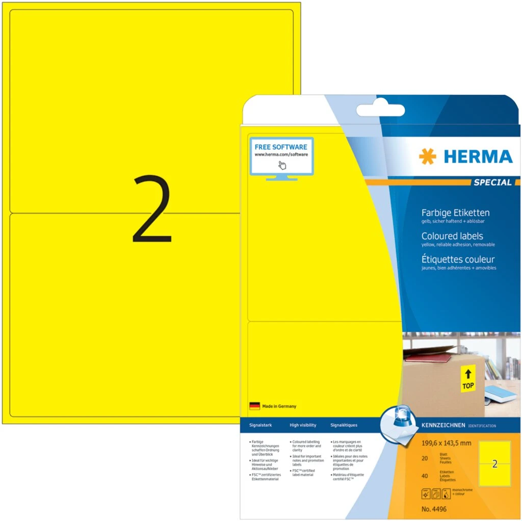 HERMA Universal-Etiketten SPECIAL, 199,6 x 143,5 mm, gelb (EAN: 4008705044967)
