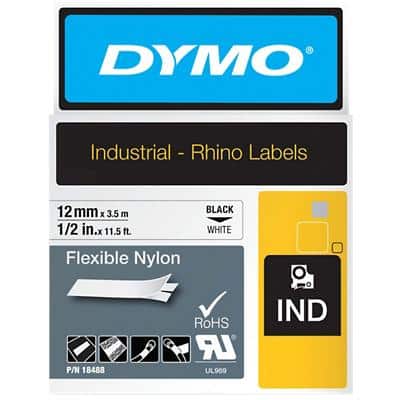 DYMO RHINO Nylon-Schriftband schwarz/weiß, 12 mm x 3,5 m (EAN: 0071701184887)