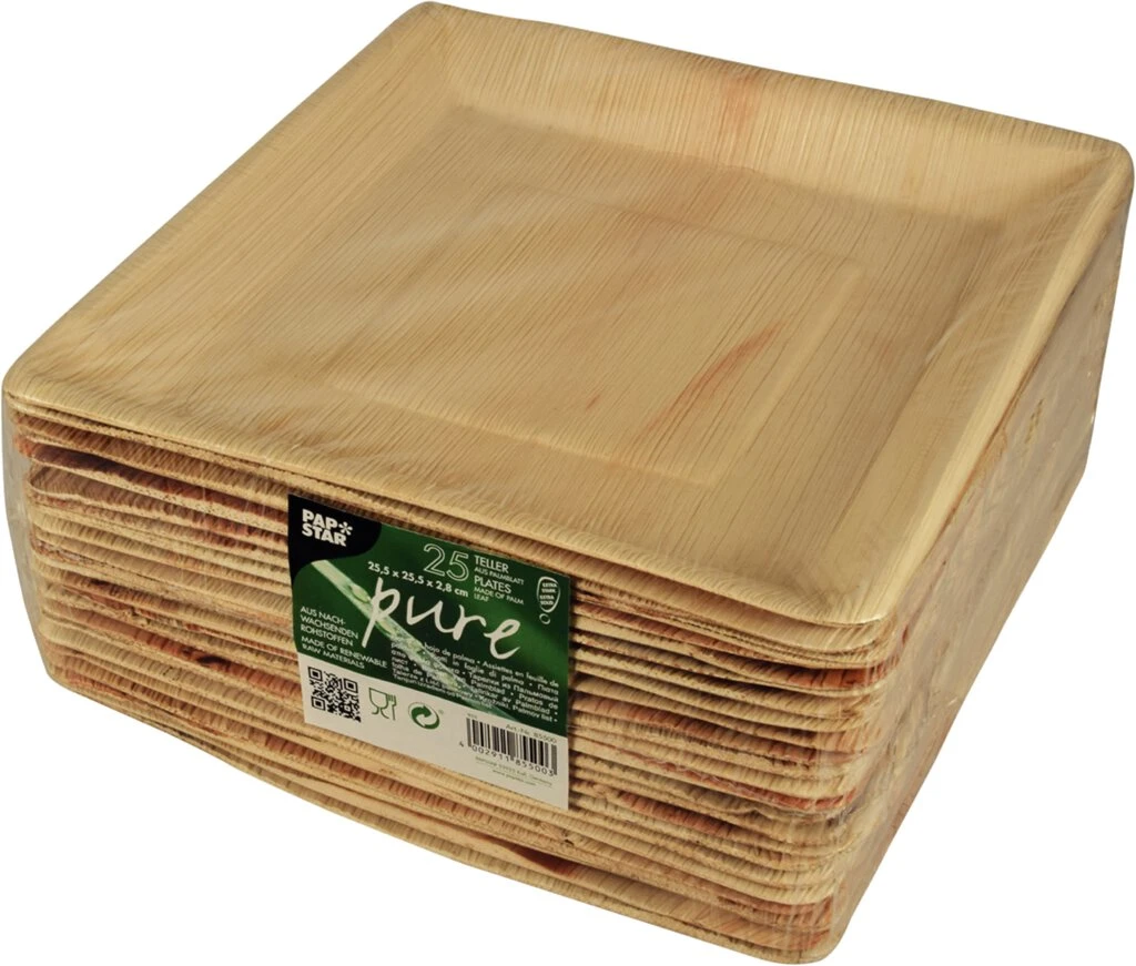 PAPSTAR Palmblatt-Teller "pure", eckig, 250 x 250 mm, 25er (EAN: 4002911855003)
