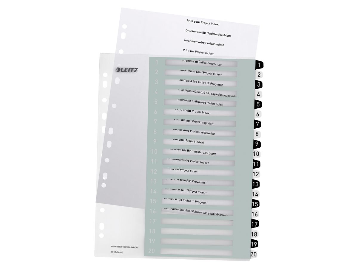 LEITZ Kunststoff-Register WOW, Zahlen, A4 Überbreite, 1-20 (EAN: 4002432120390)