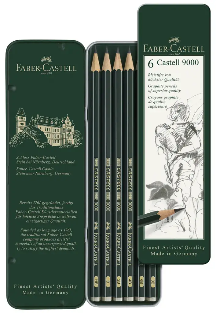 FABER-CASTELL Bleistift CASTELL 9000, 6er Metalletui, grün (EAN: 4005401190639)